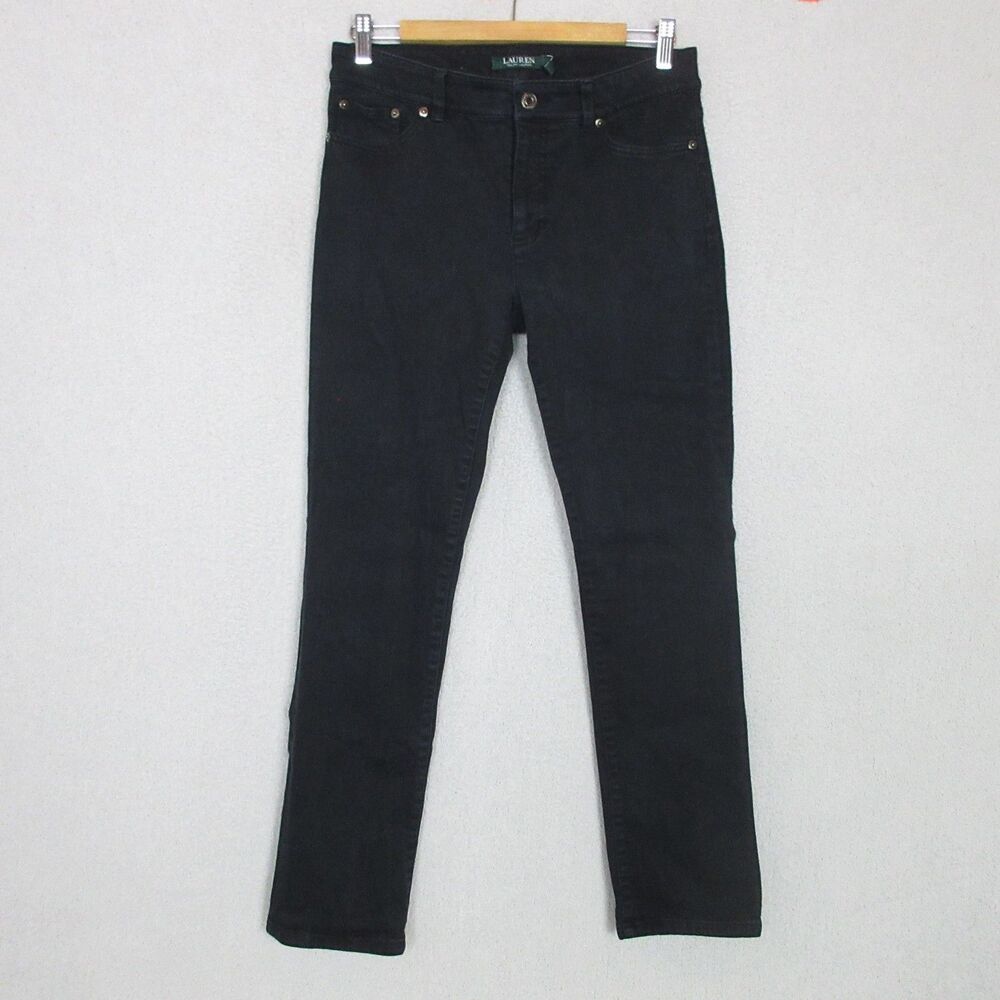 Ralph Lauren LRL Jeans Womens 8 Premier Straight Black Stretch Denim Classic